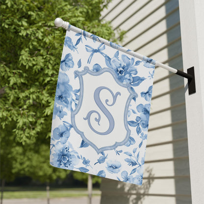 Personalized Garden Flag, Monogram Blue Floral Outdoor Decor, Custom Initial Yard Flag, Housewarming Gift, Spring Summer Flag