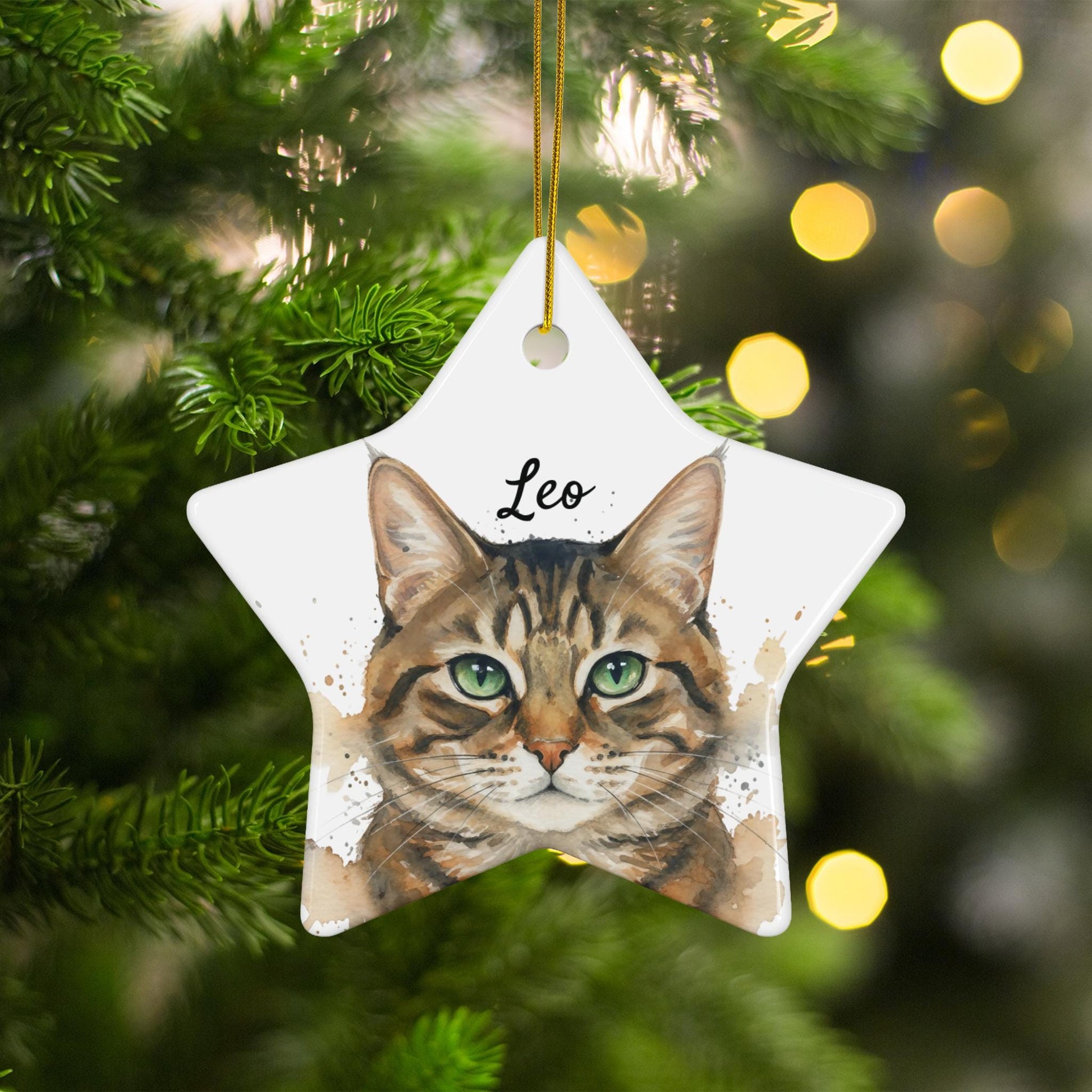 Custom Cat Christmas Ornament, Personalized Pet Star Decoration, Unique Cat Lover Gift, Custom Pet Portrait Christmas Decor
