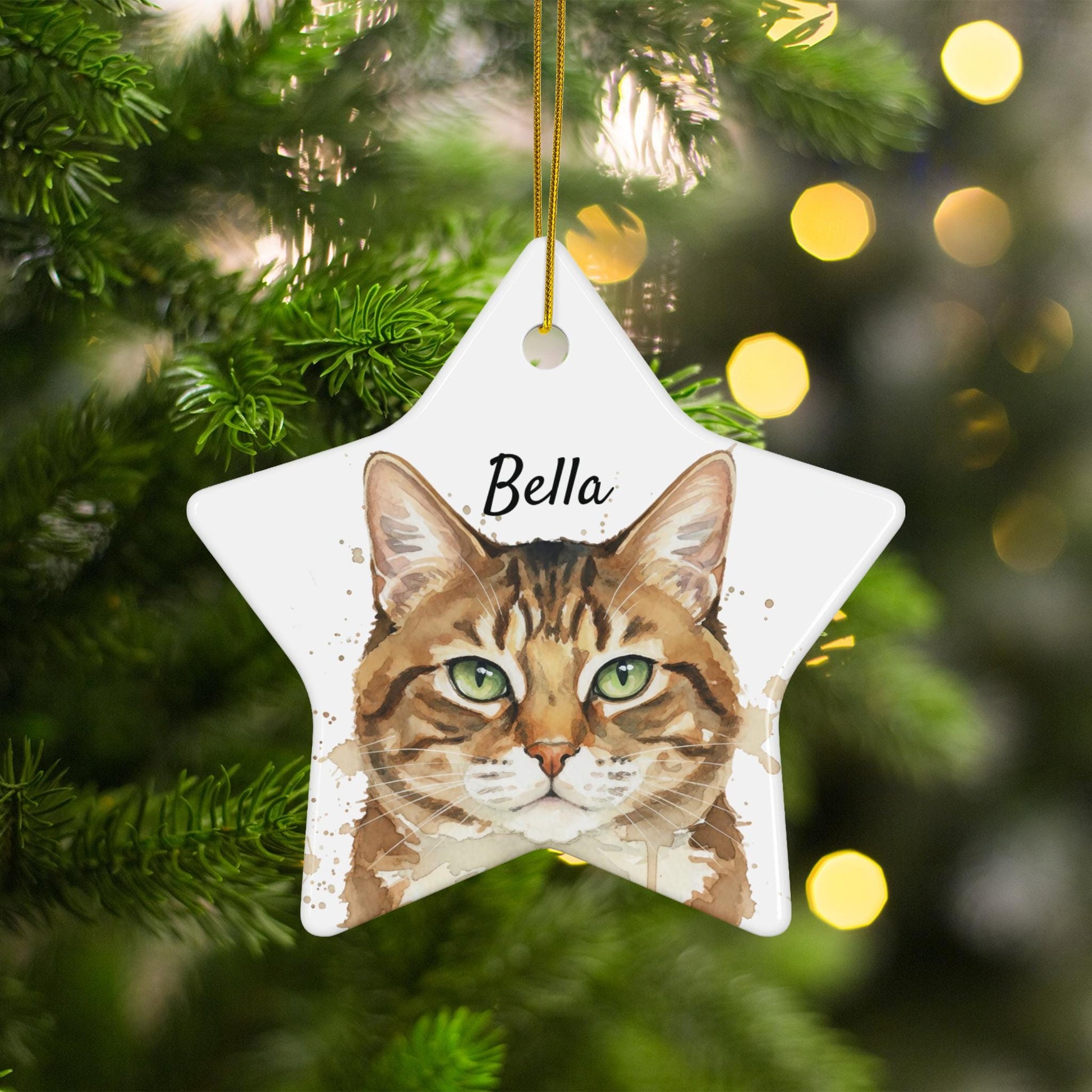 Personalized Cat Ornament, Custom Star Shaped Christmas Decoration, Pet Lover Gift, Keepsake for Cat Owners, Holiday Tree Decor