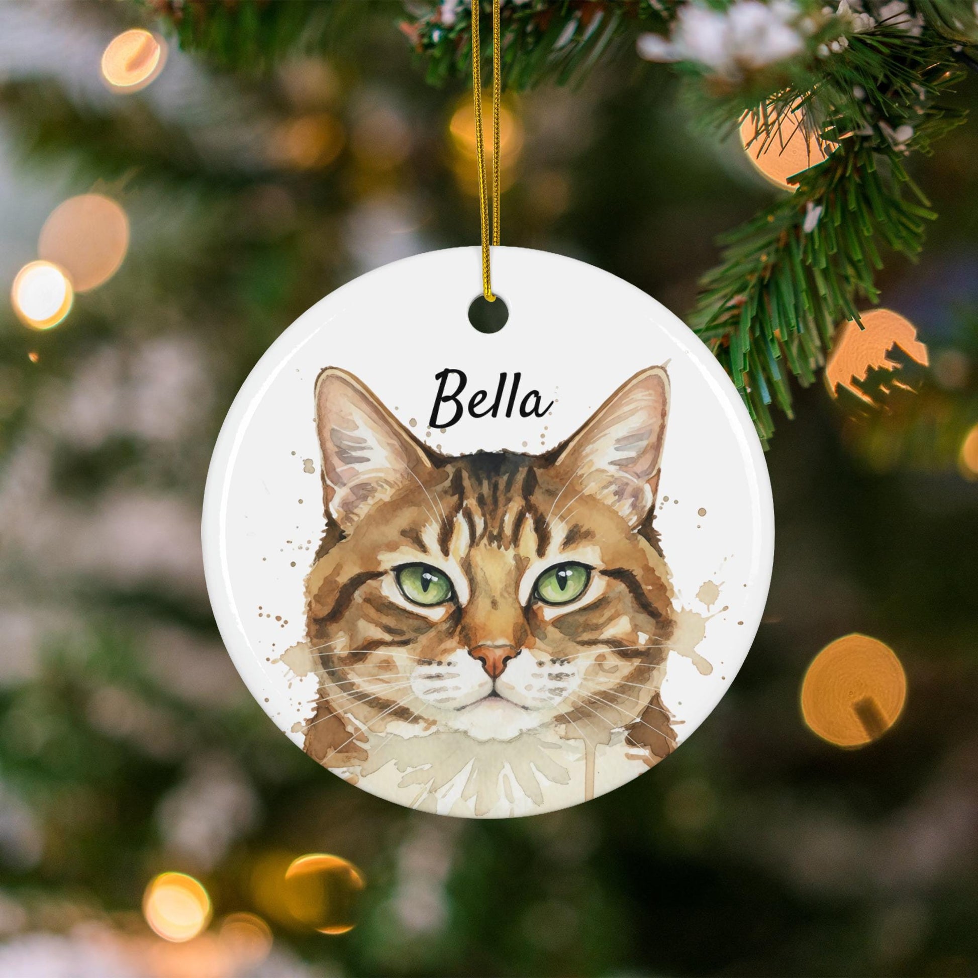 Custom Cat Portrait Christmas Ornament, Pet Memorial Ornament, Personalized Cat Face Decoration, Holiday Gift for Cat Lovers