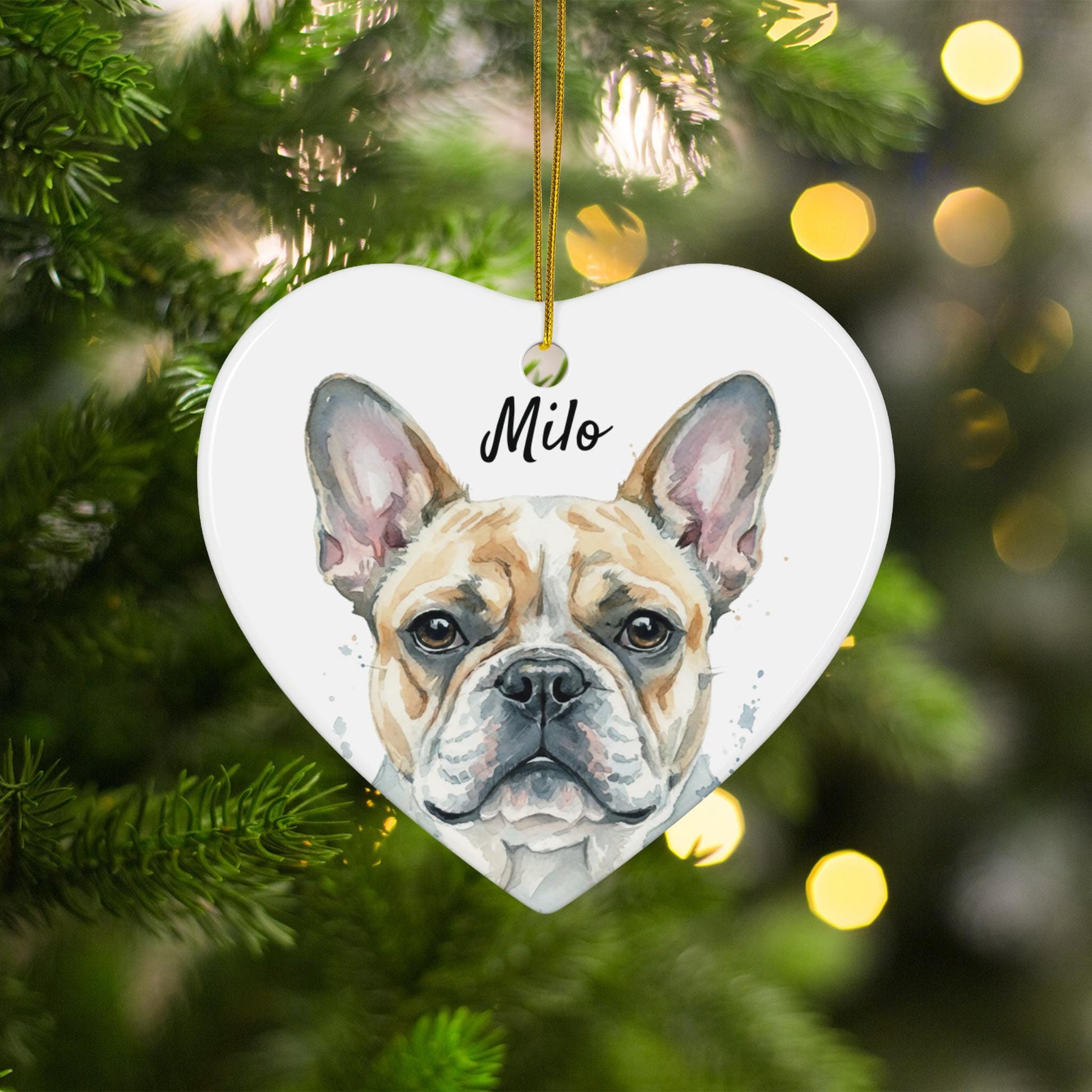 Dog Lover Gift, French Bulldog Ornament, Heart Shaped Christmas Decoration, Cute Dog Christmas Tree Ornament, Pet Memorial Gift