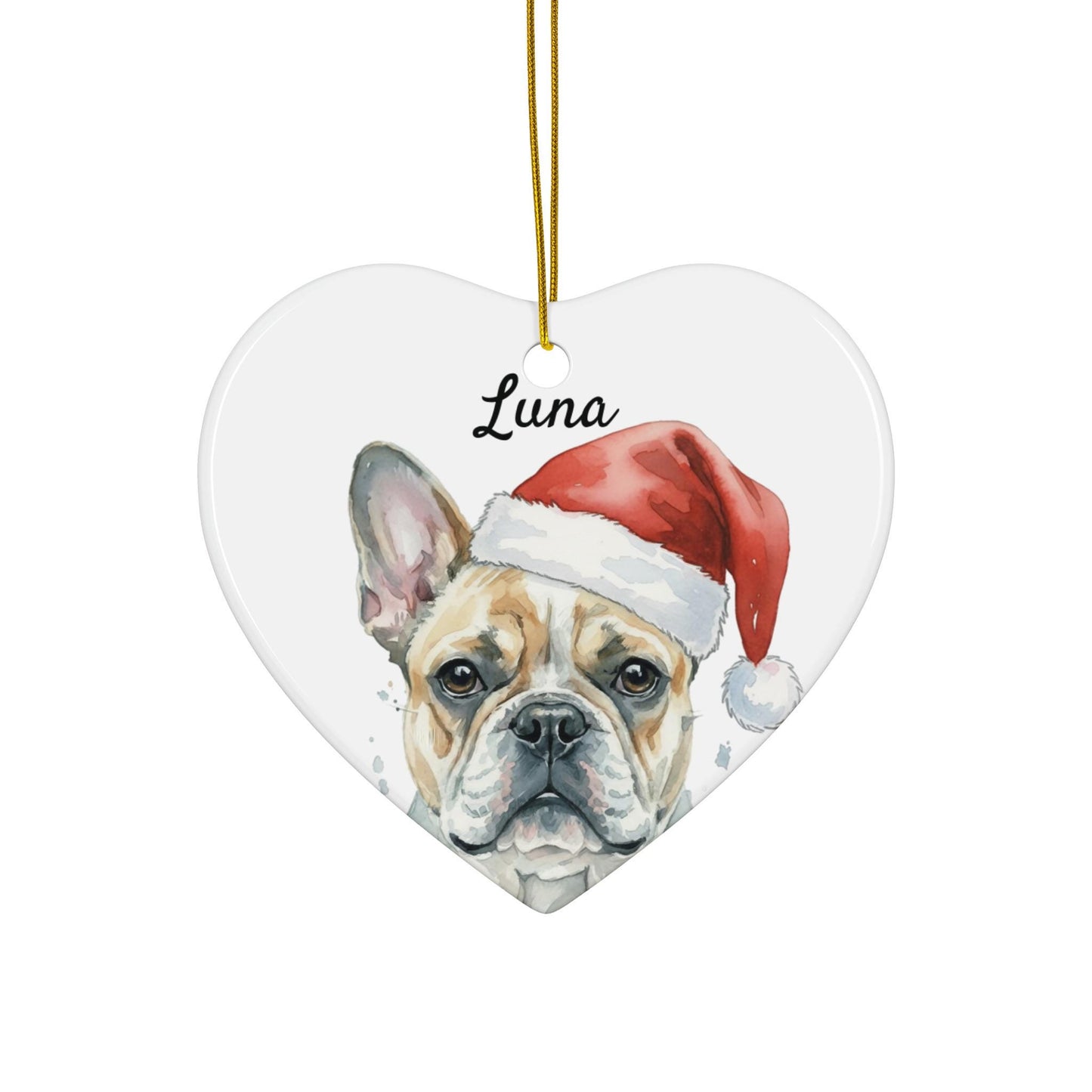 Bulldog with Santa Hat Ornament, Christmas Dog Ornament, Cute Bulldog Decoration, Holiday Dog Lover Gift, Pet Lover Ornament