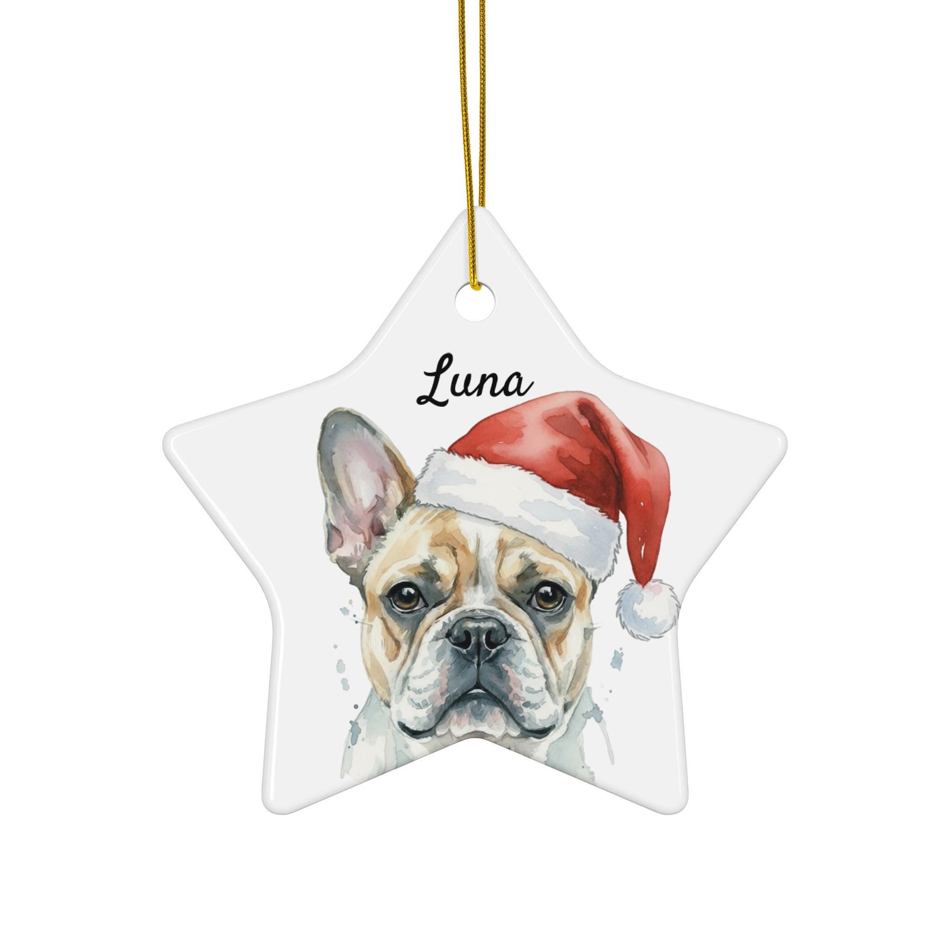 Personalized Dog Christmas Ornament, Custom Name Pet Holiday Decoration, French Bulldog Star Hanging, Pet Lover Gift, Cute Xmas Decor