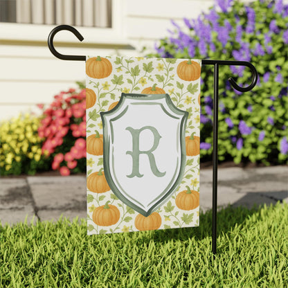Custom Fall Garden Flag, Pumpkins and Monogram Decoration, Harvest Outdoor Decor, Personalized Yard Flag, Seasonal Fall Decor