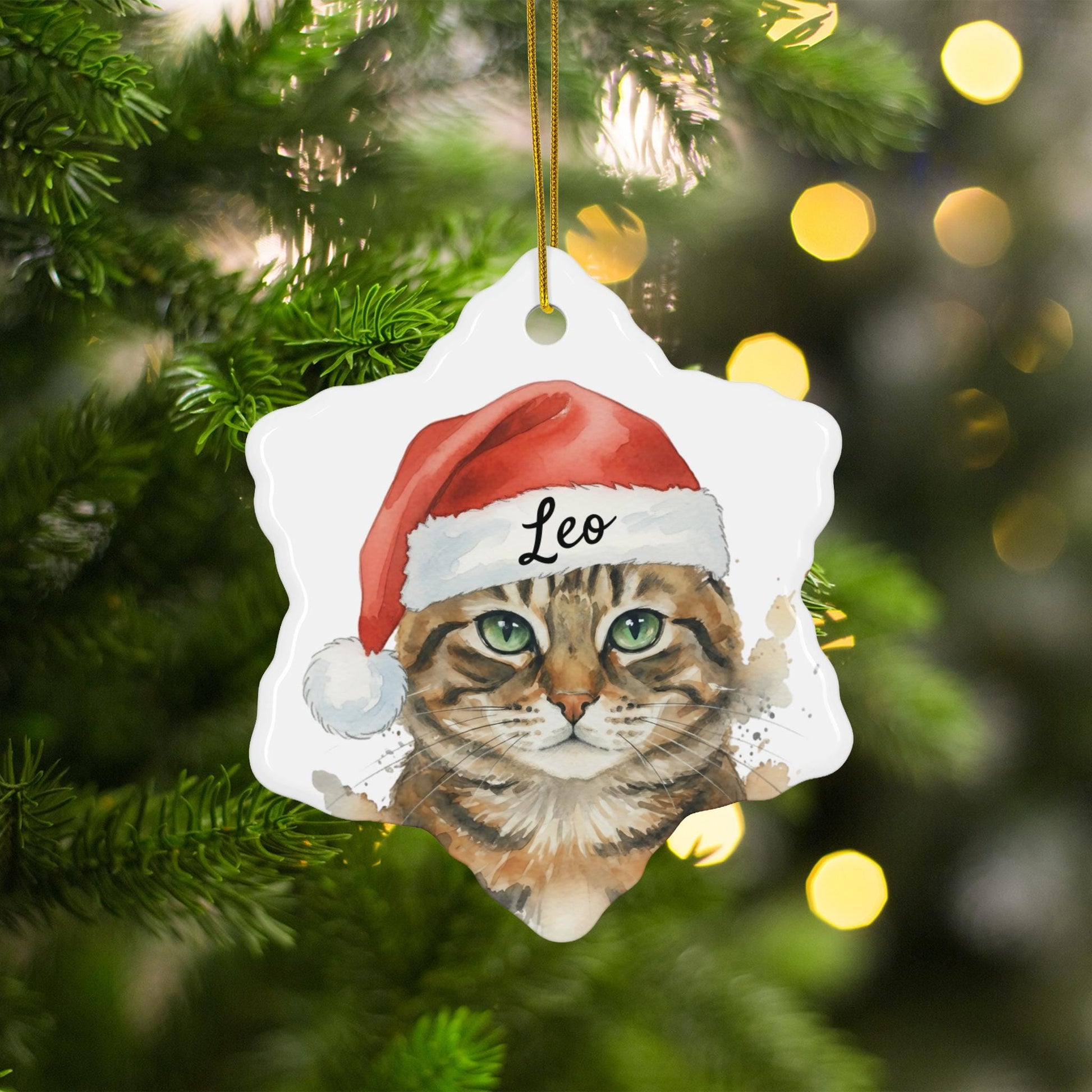 Christmas Cat Ornament, Cat with Santa Hat Decoration, Holiday Tree Decor, Cute Kitty Christmas Gift, Pet Lover Holiday Ornament