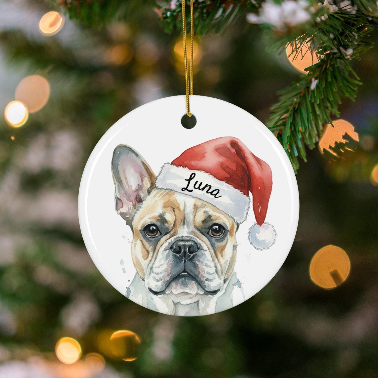 Christmas French Bulldog Ornament, Dog Lover Gift, Holiday Pet Decoration, Customizable Pet Ornament, Christmas Tree Decoration