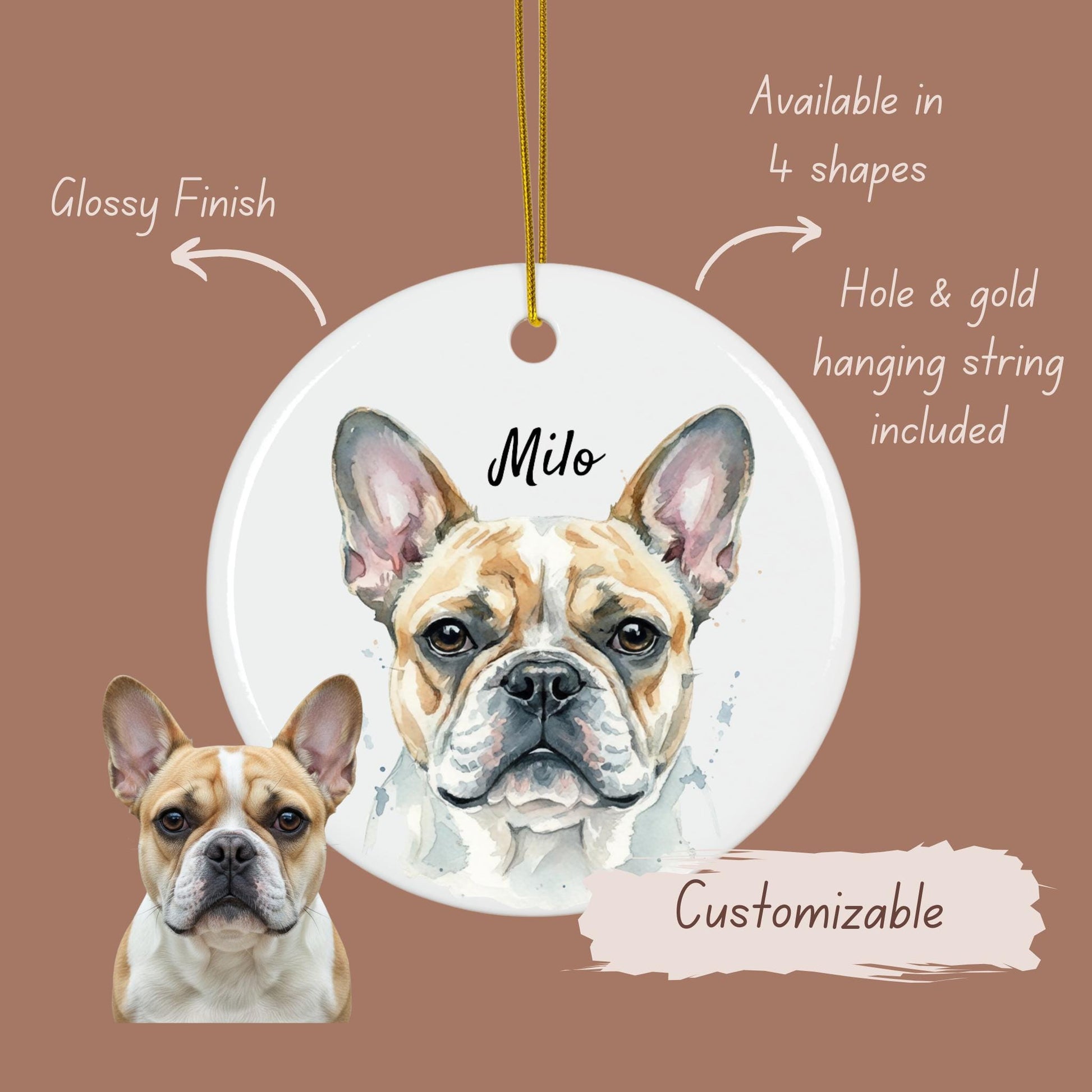 French Bulldog Ornament, Dog Lover Gift, Custom Pet Portrait, Dog Memorial, Christmas Tree Decoration, Personalized Pet Keepsake