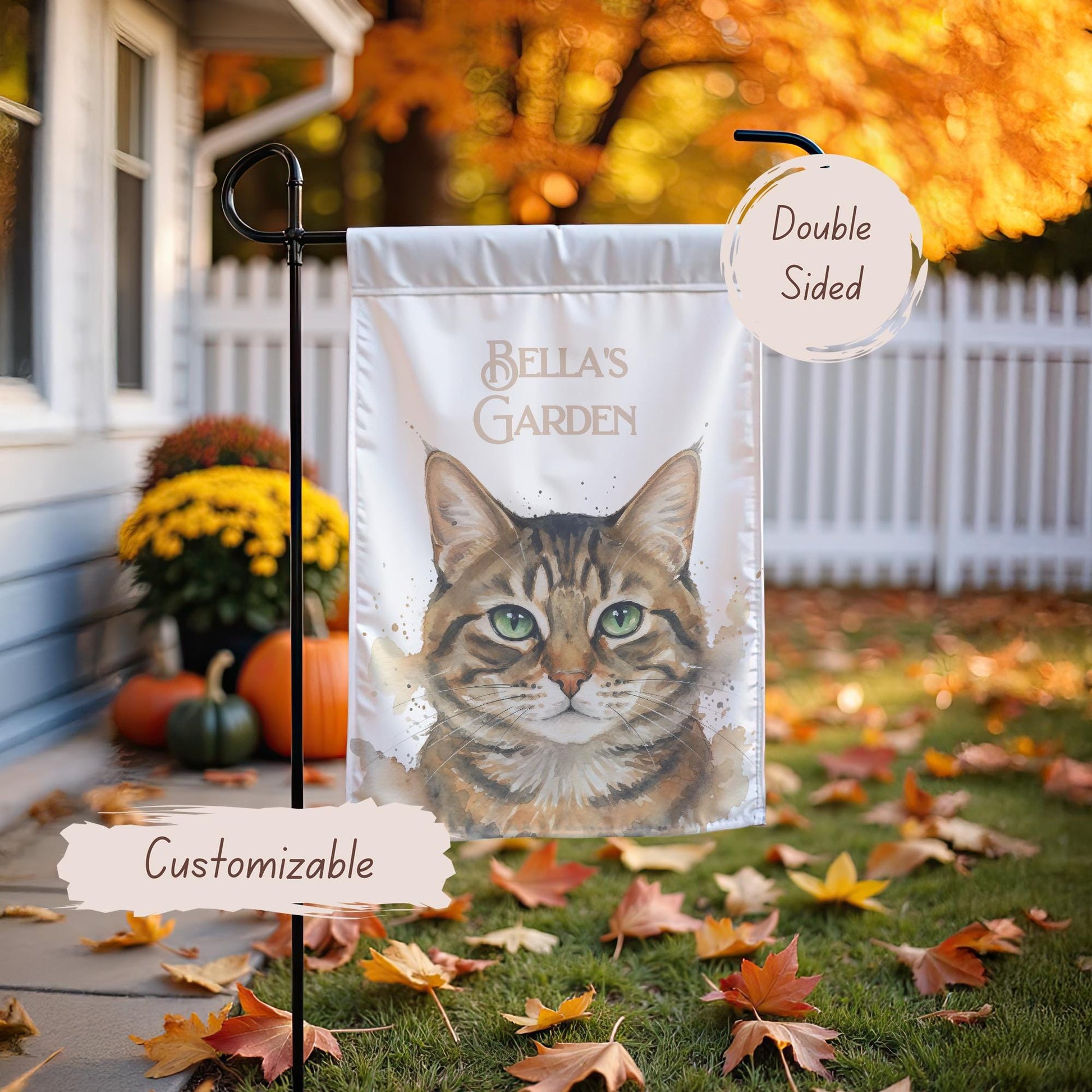 Fall Garden Flag, Cat Garden Decor, Seasonal Yard Decoration, Double Sided Outdoor Flag, Customizable Autumn Flag, Housewarming Gift