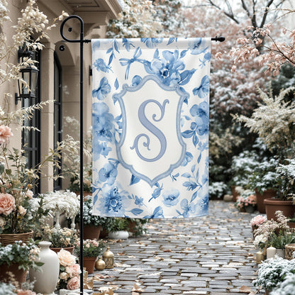 Blue Floral Garden Flag Decorative Outdoor Banner Monogram S Lovely Spring Decor Courtyard Yard Flag Housewarming Gift