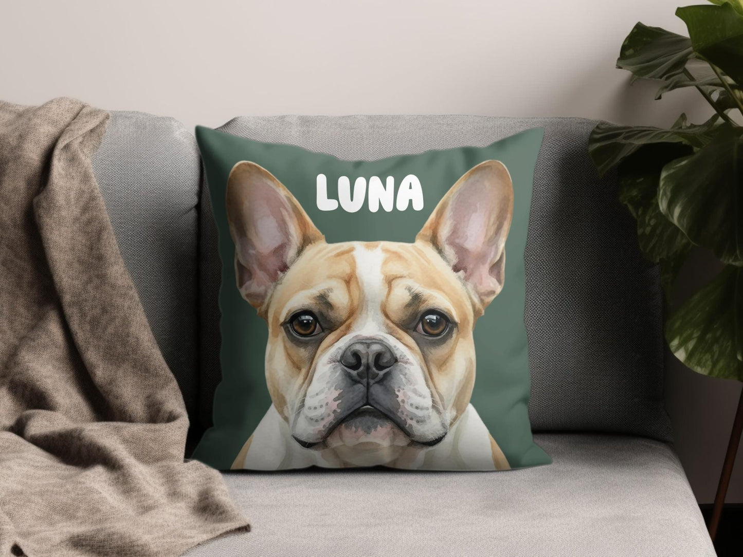 Personalized Dog Pillow, Custom Pet Portrait Pillow, French Bulldog Cushion, Cute Dog Lover Gift, Home Decor, Dog Mom Gift Idea