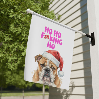 Funny Christmas Bulldog Flag, Santa Hat Bulldog Christmas Decor, Ho Ho Ho Christmas Flag, Holiday Outdoor Yard Flag