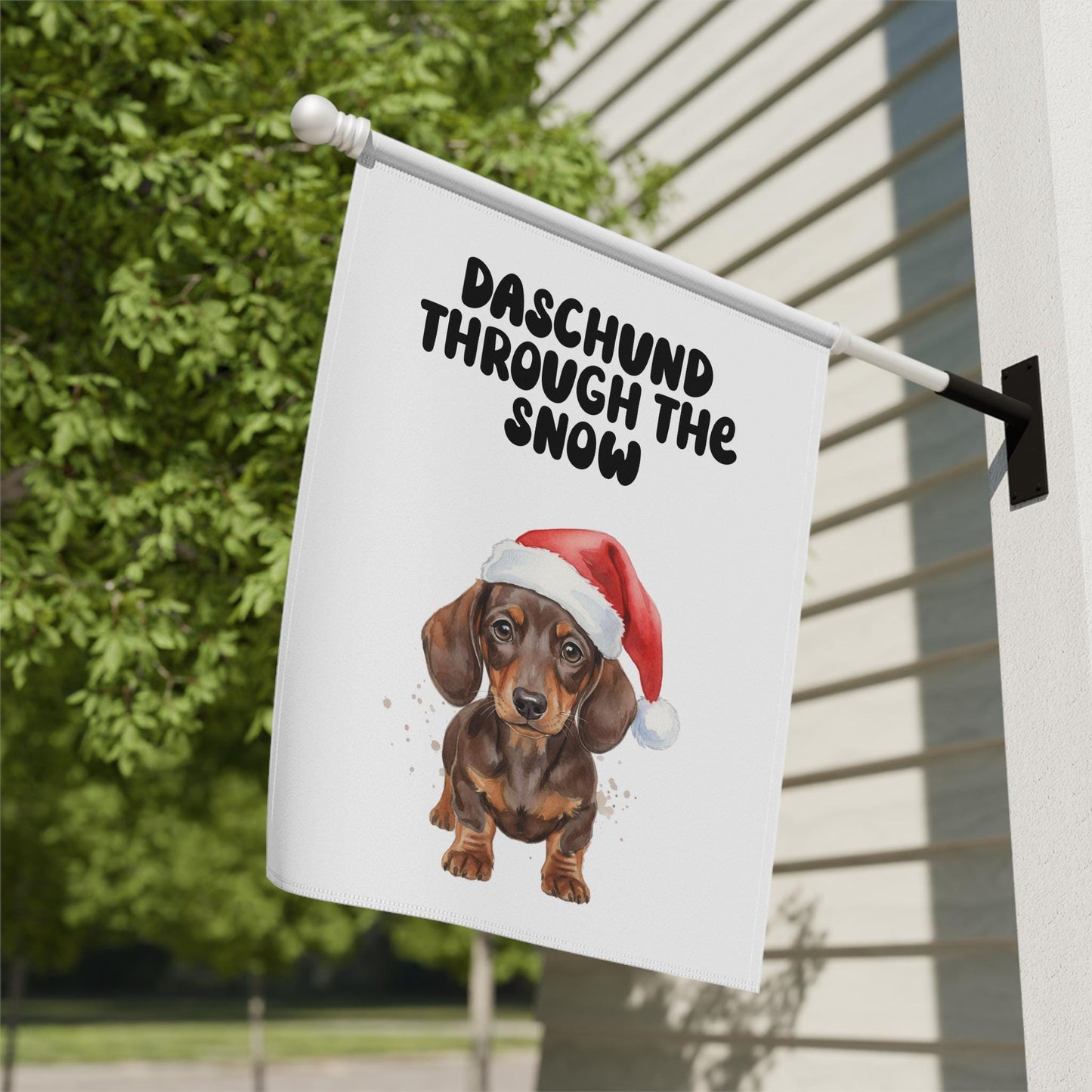 Daschund Through The Snow Garden Flag, Winter Dog Lover Flag, Christmas Dachshund Decor, Daschund Holiday Yard Sign