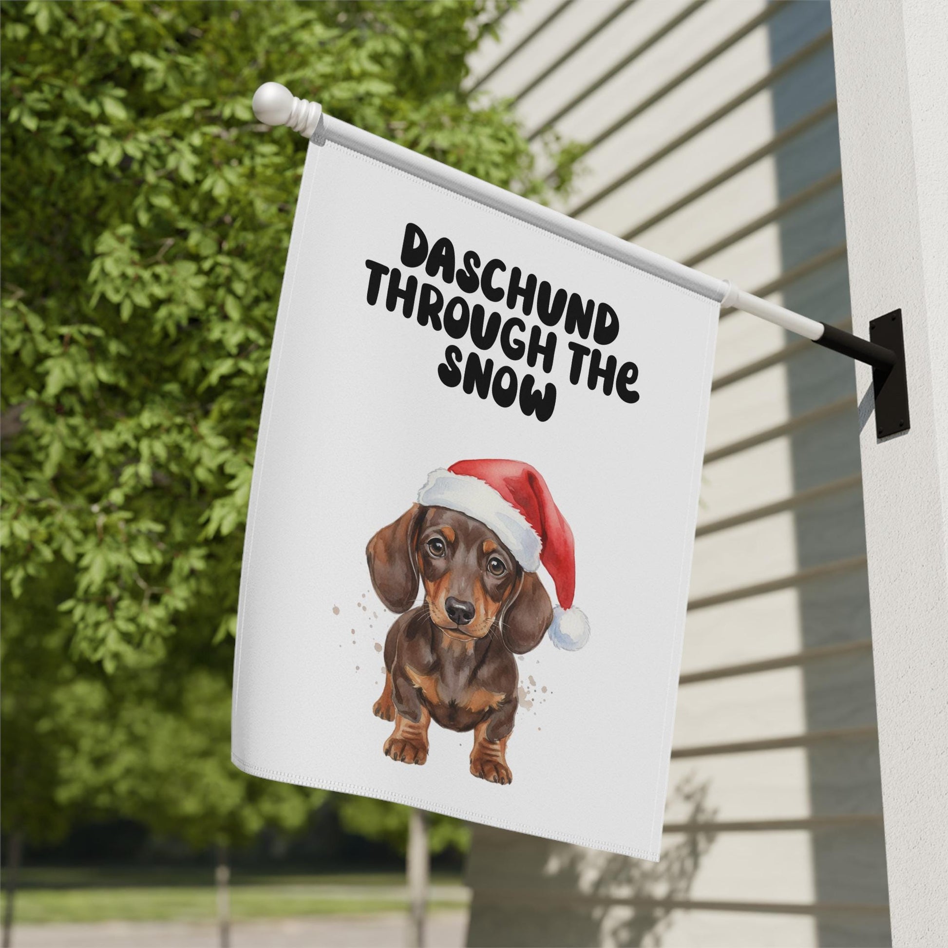 Daschund Through The Snow Garden Flag, Winter Dog Lover Flag, Christmas Dachshund Decor, Daschund Holiday Yard Sign