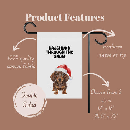 Dachshund Through The Snow Garden Flag, Double Sided Yard Decoration, Christmas Dachshund Flag, Outdoor Holiday Decor