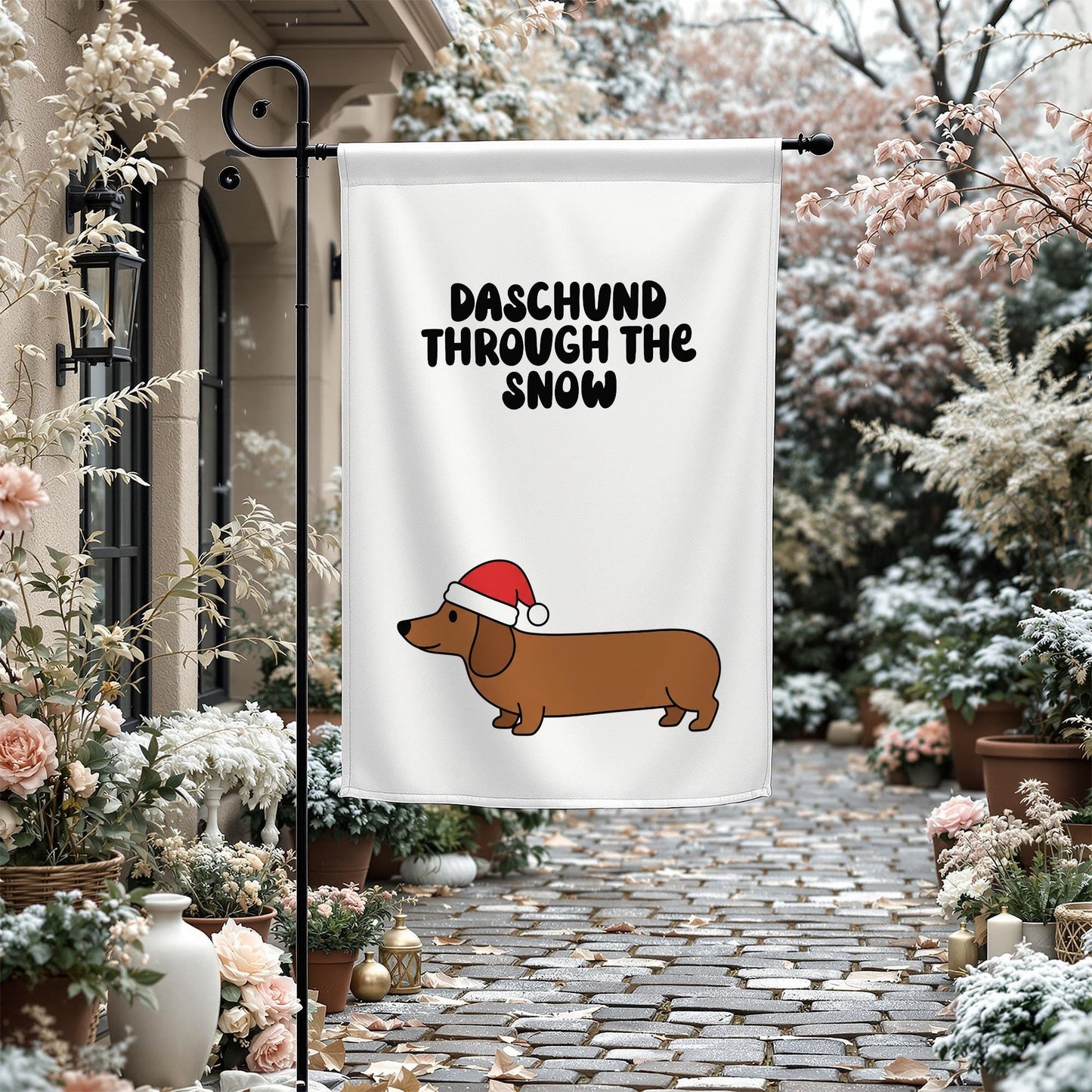 Dachshund Christmas Garden Flag, Daschund Through The Snow Banner, Holiday Outdoor Decor, Winter Yard Decoration, Dog Lover Gift