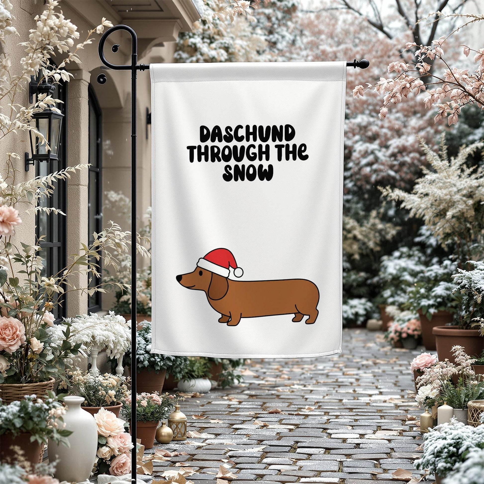 Dachshund Christmas Garden Flag, Daschund Through The Snow Banner, Holiday Outdoor Decor, Winter Yard Decoration, Dog Lover Gift