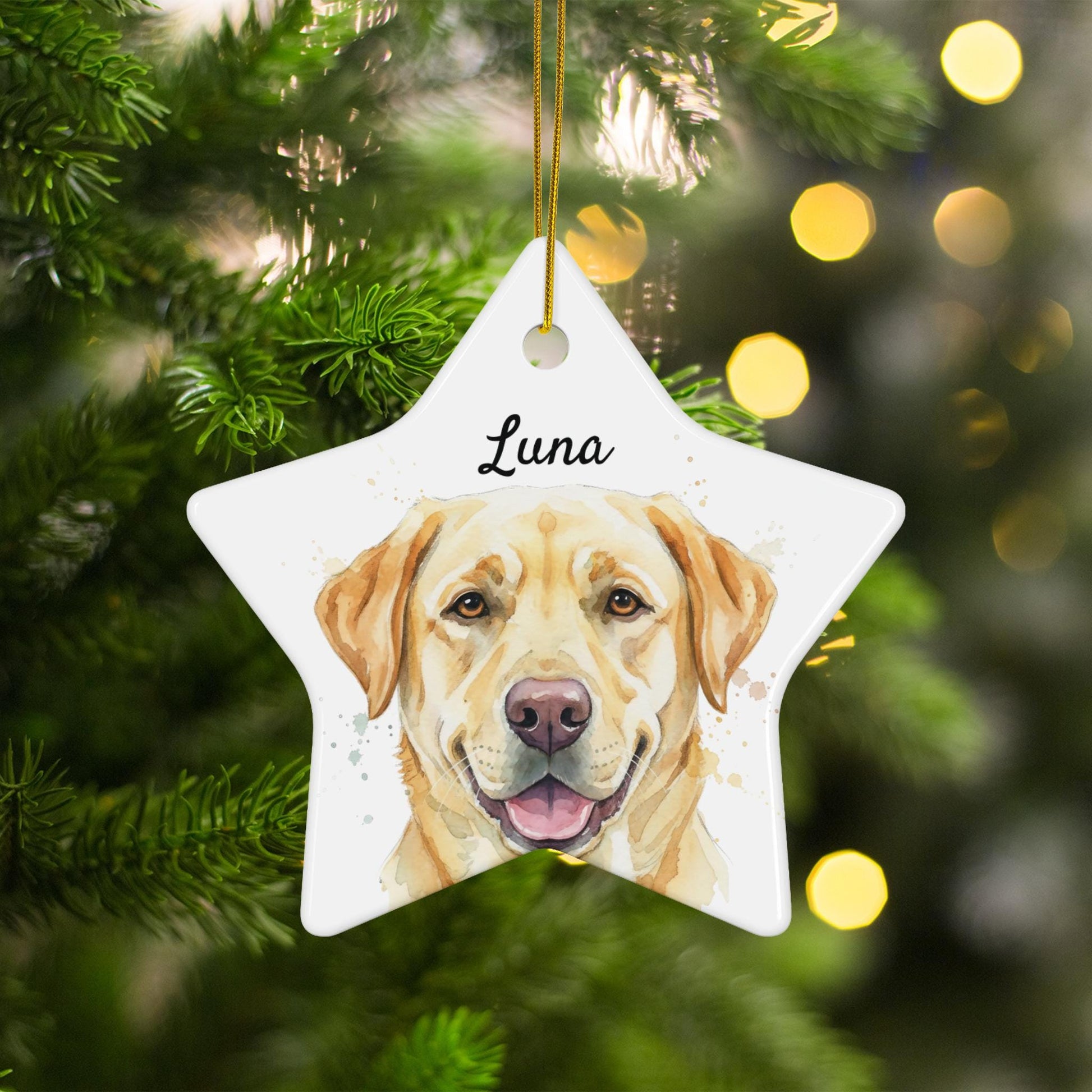 Personalized Dog Christmas Ornament, Pet Memorial Gift, Custom Pet Portrait, Holiday Tree Decoration, Star Shaped Ornament