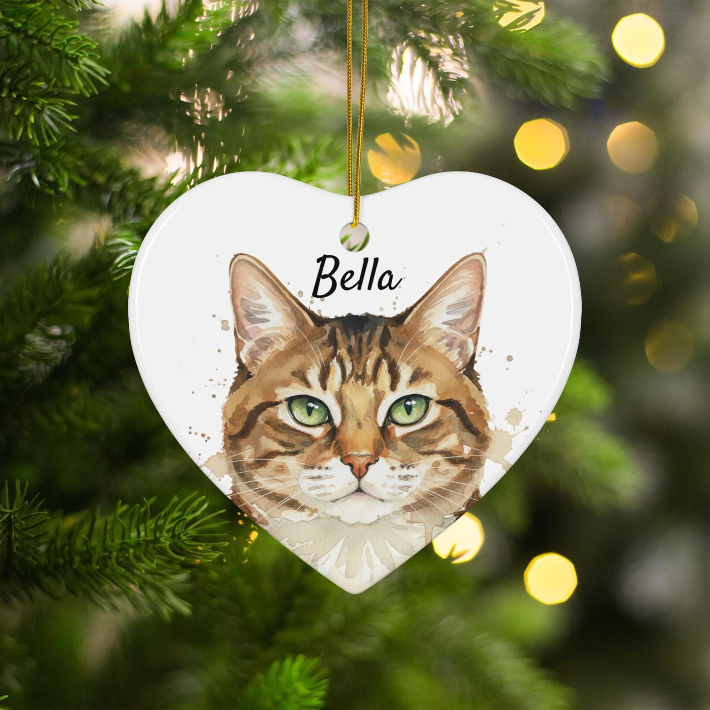 Custom Cat Portrait Christmas Ornament, Personalized Pet Gift, Heart Shaped Holiday Decoration, Unique Cat Lover Ornament
