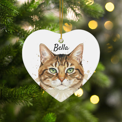 Custom Cat Portrait Christmas Ornament, Personalized Pet Gift, Heart Shaped Holiday Decoration, Unique Cat Lover Ornament