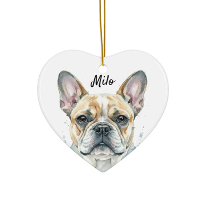 Personalized Dog Ornament, Bulldog Heart Shaped Ornament, Custom Pet Christmas Tree Decoration, Dog Lovers Gift, Pet Keepsake