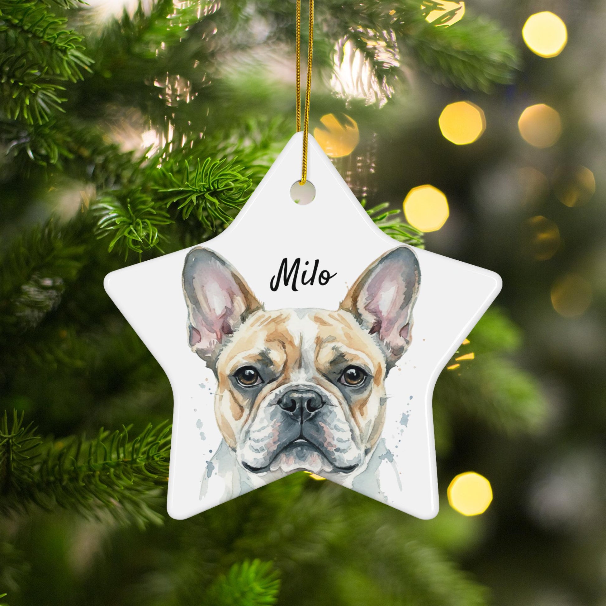 French Bulldog star ornament, dog lover gift, Christmas tree decor, pet memorial ornament, custom pet portrait, cute dog decor