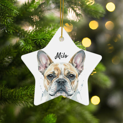 French Bulldog star ornament, dog lover gift, Christmas tree decor, pet memorial ornament, custom pet portrait, cute dog decor