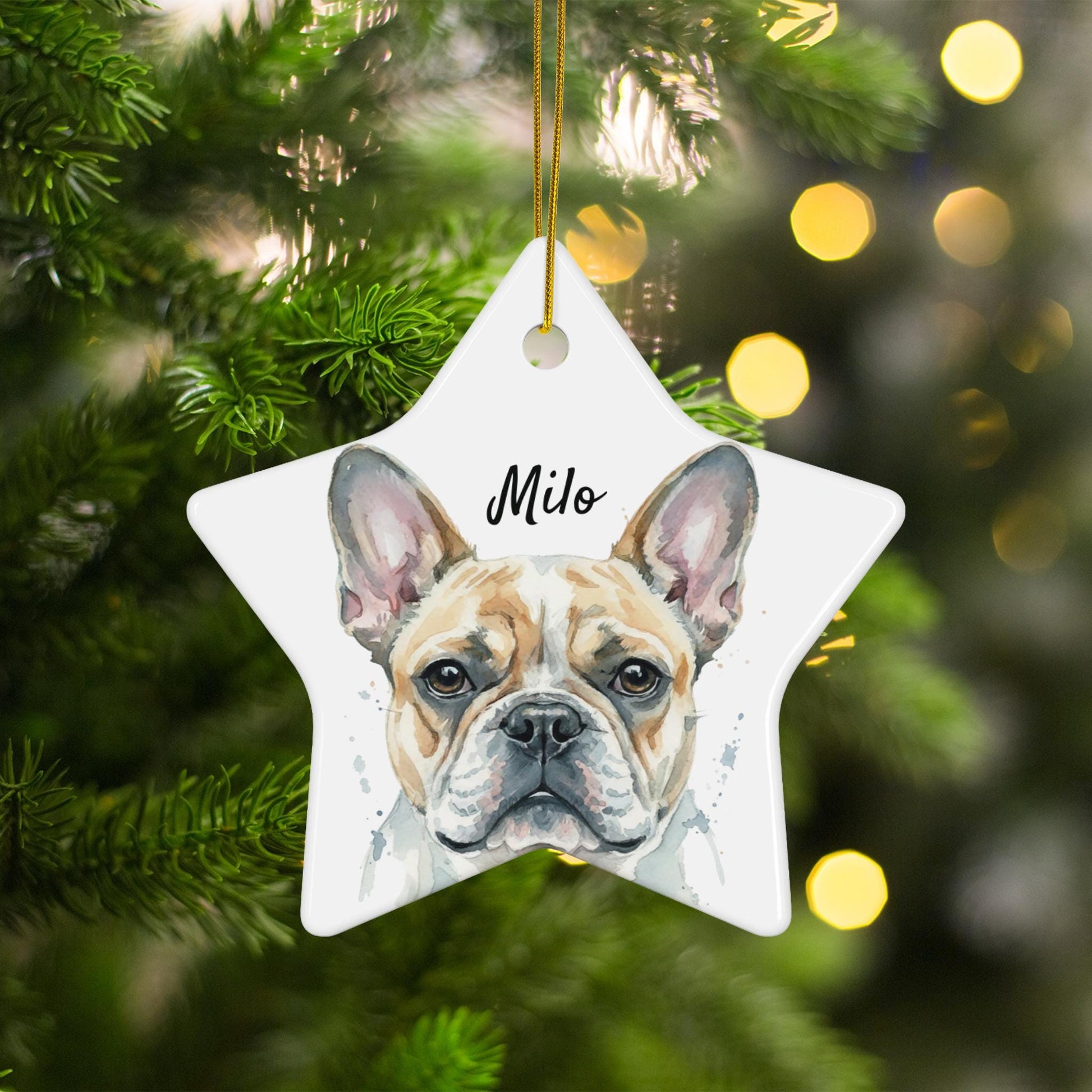 French Bulldog star ornament, dog lover gift, Christmas tree decor, pet memorial ornament, custom pet portrait, cute dog decor