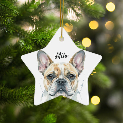 French Bulldog star ornament, dog lover gift, Christmas tree decor, pet memorial ornament, custom pet portrait, cute dog decor