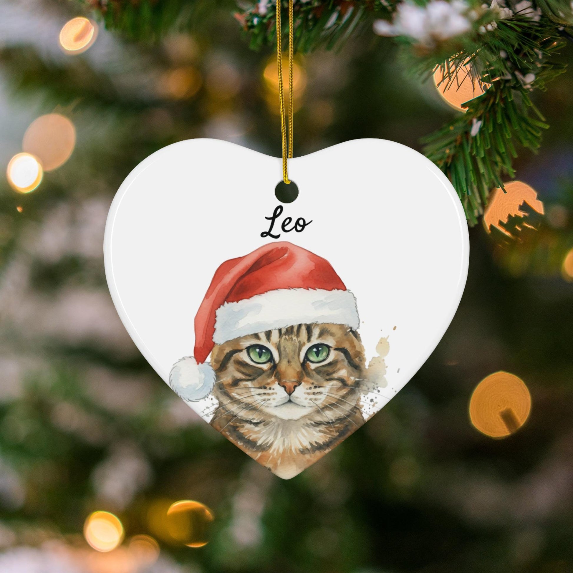 Personalized Cat Christmas Ornament, Cute Cat in Santa Hat Ornament, Unique Holiday Decoration, Pet Lover Gift, Custom Name Ornament