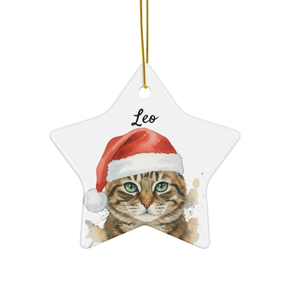 Cat Christmas Tree Ornament, Star Shaped Cat Lover Gift, Adorable Kitty with Santa Hat, Holiday Home Decor, Festive Pet Decoration