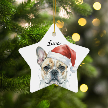 Custom French Bulldog Christmas Ornament, Personalized Dog Star Ornament, Pet Keepsake, Holiday Gift for Dog Lovers