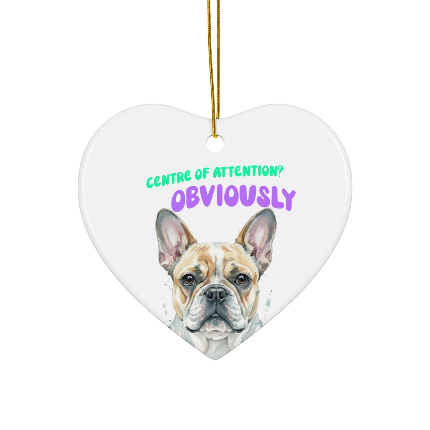French Bulldog Ceramic Ornament, Unique Dog Lovers Gift, Heart Shaped Dog Christmas Decoration, Pet Lovers Holiday Decor