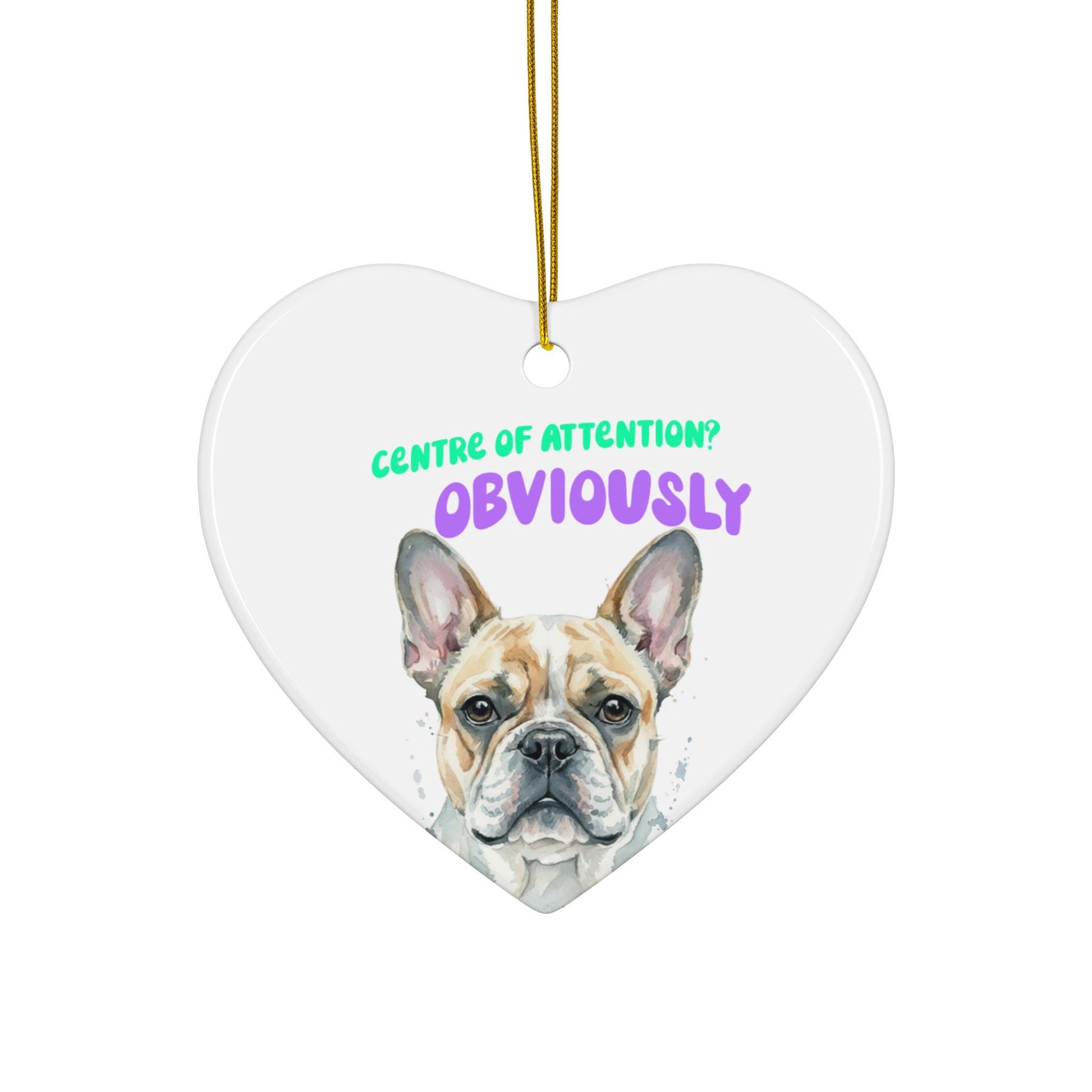 French Bulldog Ceramic Ornament, Unique Dog Lovers Gift, Heart Shaped Dog Christmas Decoration, Pet Lovers Holiday Decor