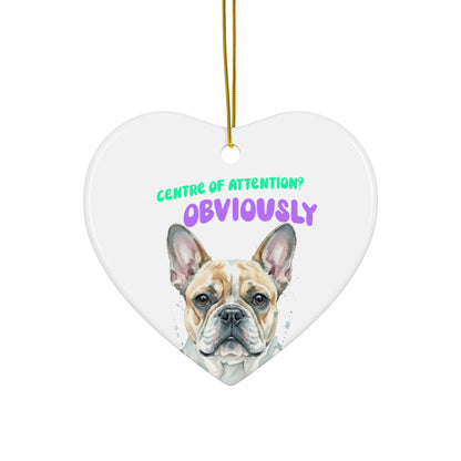 French Bulldog Ceramic Ornament, Unique Dog Lovers Gift, Heart Shaped Dog Christmas Decoration, Pet Lovers Holiday Decor