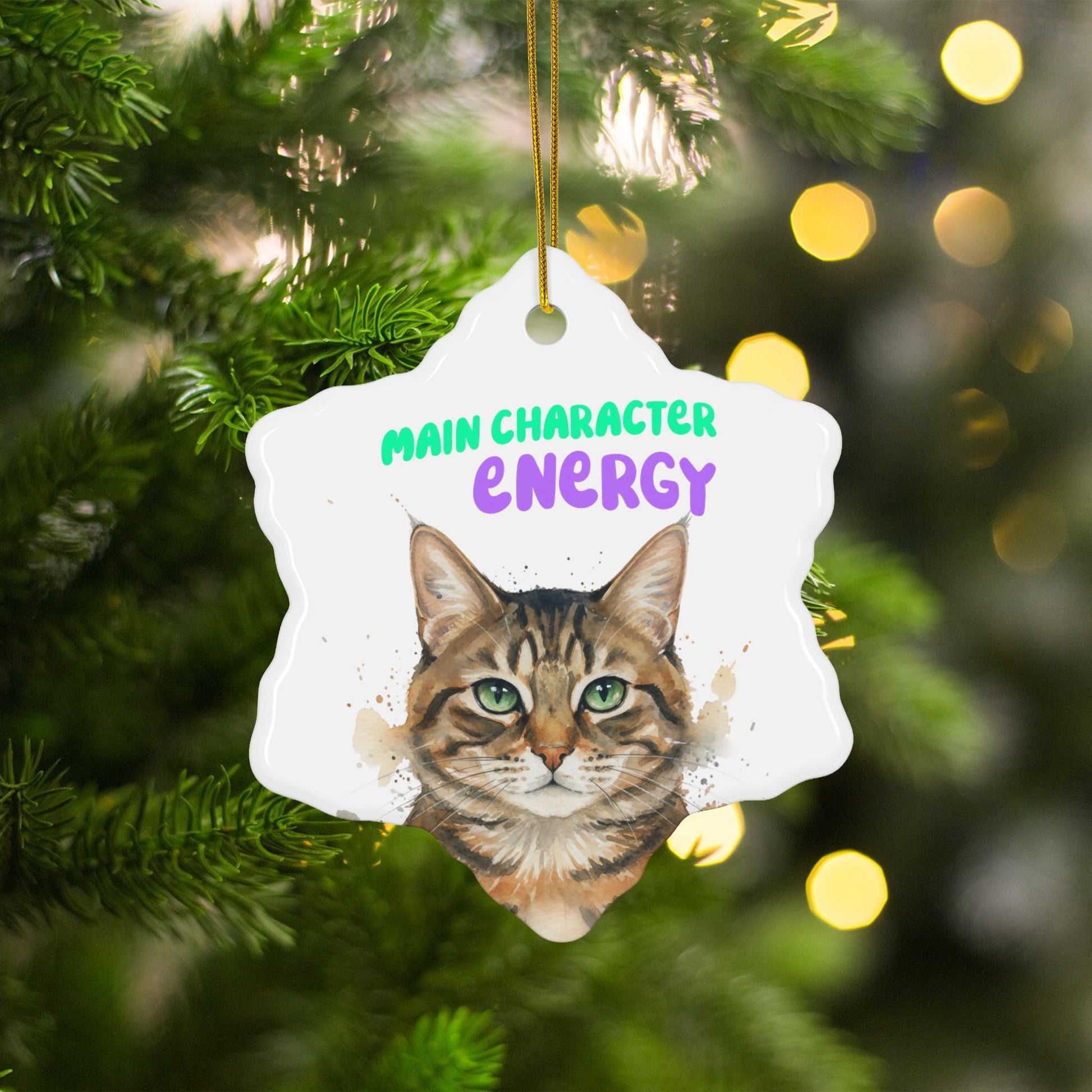 Christmas Tree Ornament, Main Character Energy, Cat Lover Gift, Cute Cat Face, Fun Holiday Decor, Pet Owner Present