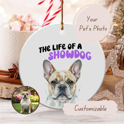 Customizable Pet Photo Ornament, French Bulldog Ceramic Keepsake, Personalized Dog Lover Christmas Gift, Pet Memorial Decoration