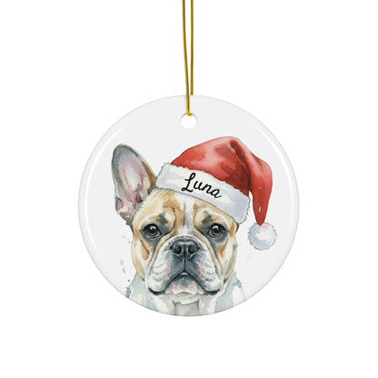Cute French Bulldog Christmas Ornament, Dog Lover Holiday Decor, Personalized Pet Gift, Xmas Tree Decoration With Pet&#39;s Name