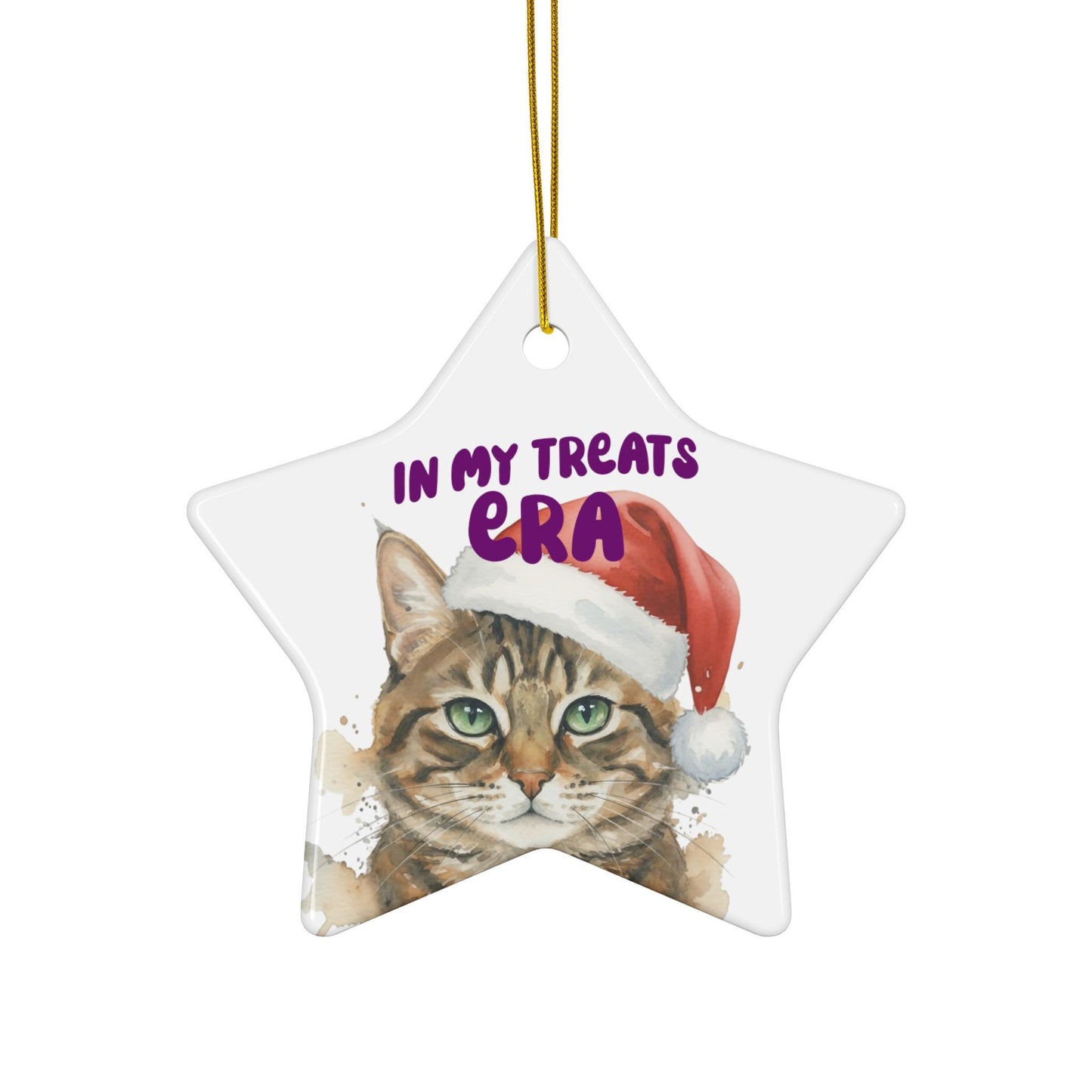 Christmas Cat Ornament, Star Shaped Cat Decoration, Cute Cat with Santa Hat, Perfect Tree Decoration, Holiday Home Decor