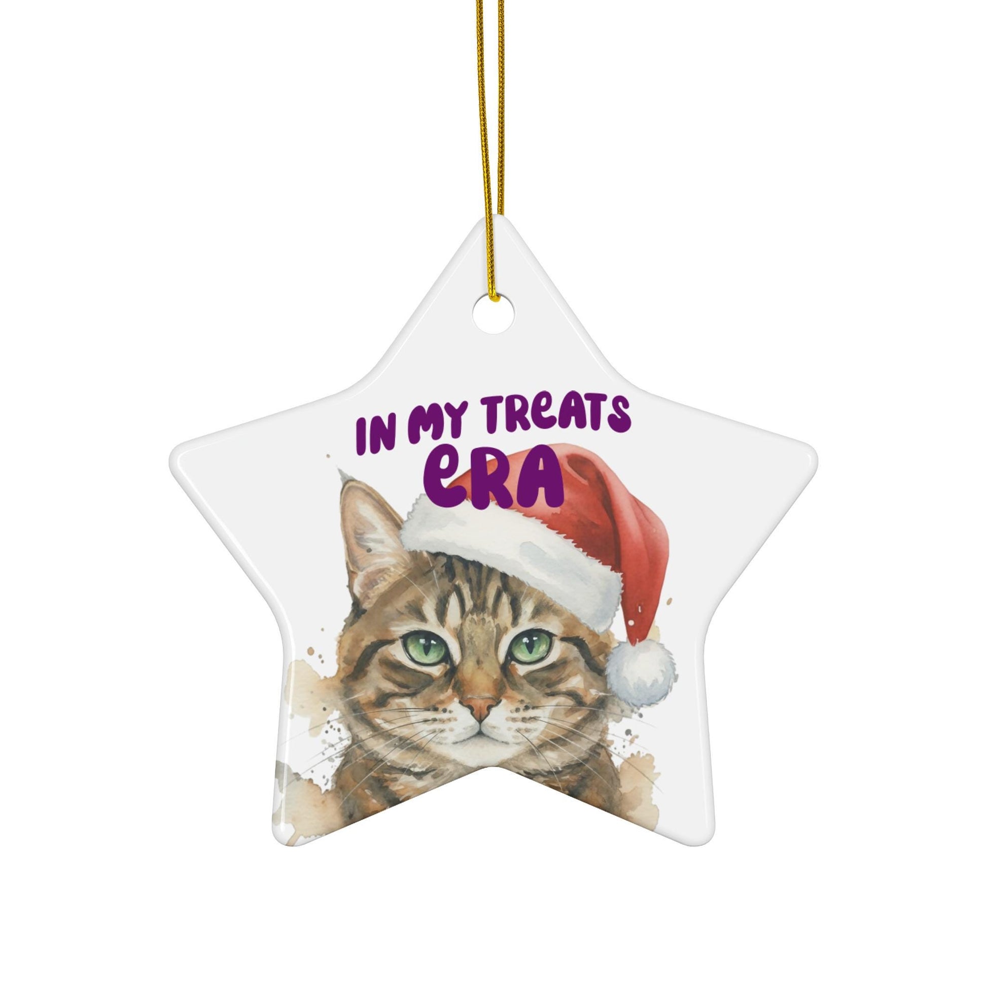 Christmas Cat Ornament, Star Shaped Cat Decoration, Cute Cat with Santa Hat, Perfect Tree Decoration, Holiday Home Decor