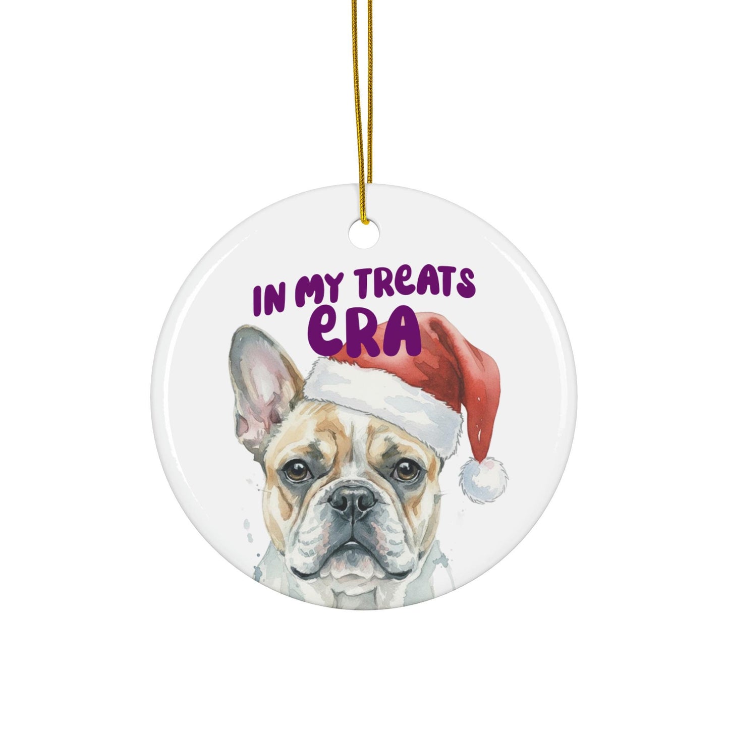 Ceramic Dog Ornament, Cute Bulldog Christmas Decoration, Holiday Gift for Dog Lovers, Funny Pet Keepsake, Santa Hat Decor