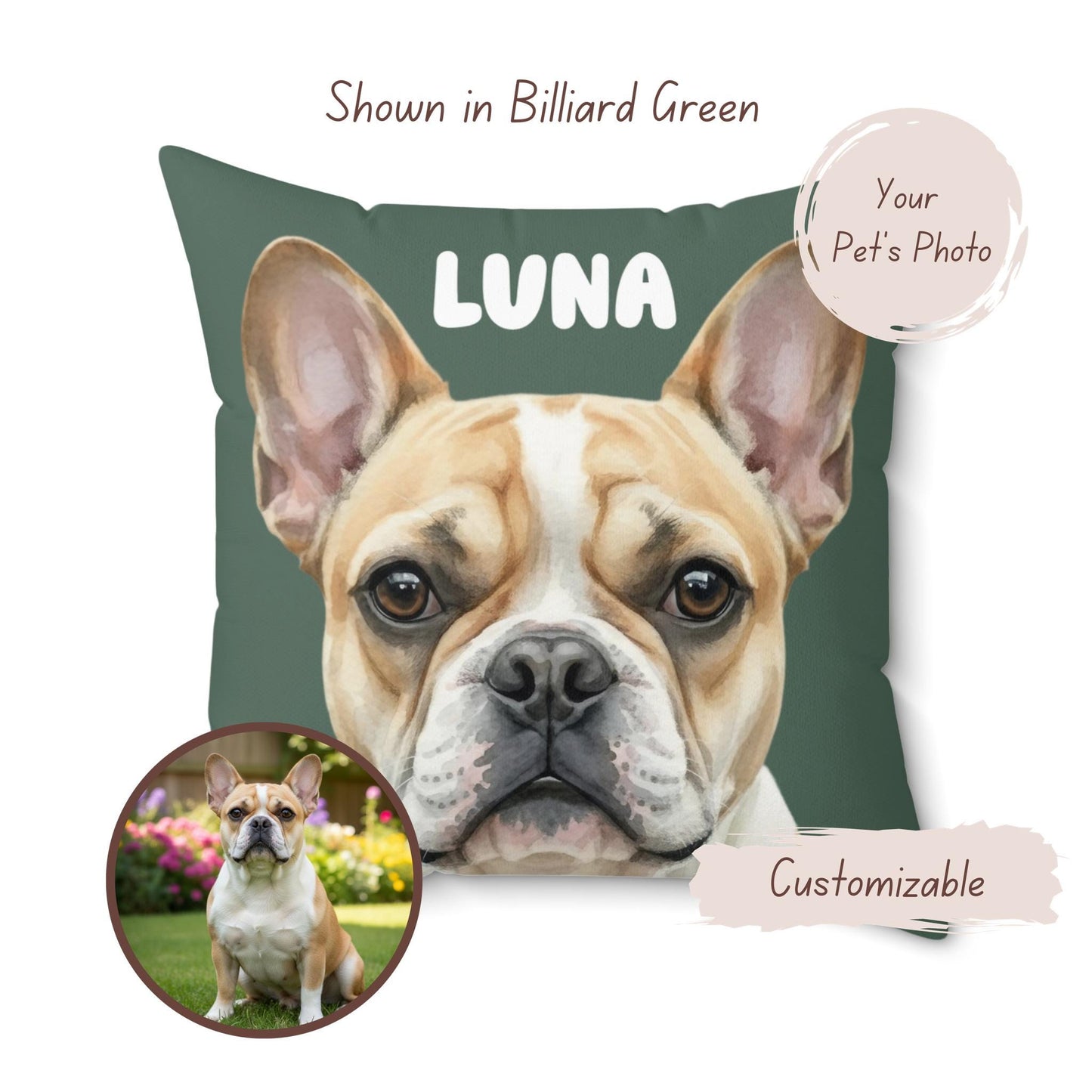 Custom Dog Photo Pillow, Personalized Pet Cushion, Unique Dog Lover Gift, Custom Pet Portrait Pillow, French Bulldog Decor, Pet Memory