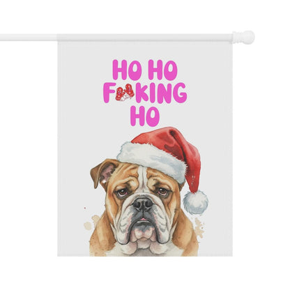 Funny Bulldog Christmas Flag, Ho Ho Funny Holiday Decor, Santa Bulldog Garden Flag, Humorous Christmas Yard Art