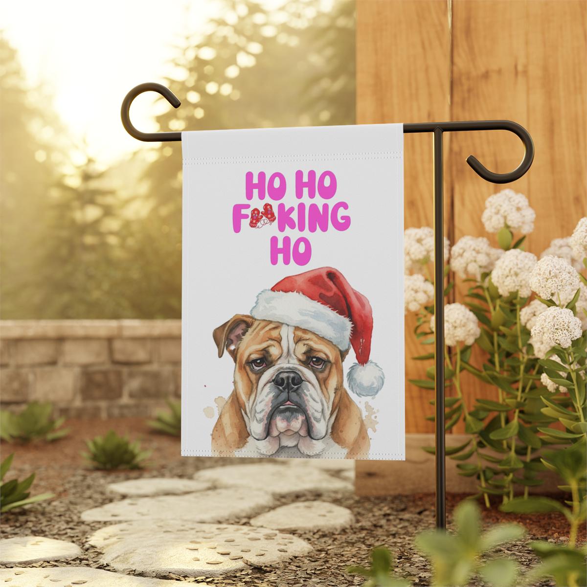 Funny Bulldog Christmas Garden Flag, Ho Ho F***ing Ho Garden Decor, Holiday Home Decor, Santa Hat Dog Yard Sign, Cute Seasonal Flag