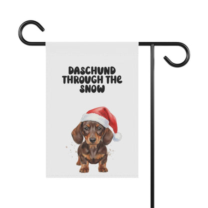 Christmas Dachshund Garden Flag, Winter Decor, Dog Lover Gift, Holiday Outdoor Decoration, Cute Puppy with Santa Hat Flag