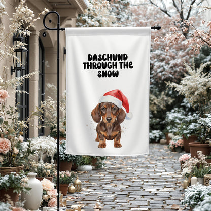 Daschund Through The Snow Garden Flag, Cute Christmas Dog Yard Sign, Holiday Outdoor Decoration, Winter Pet Lover Gift