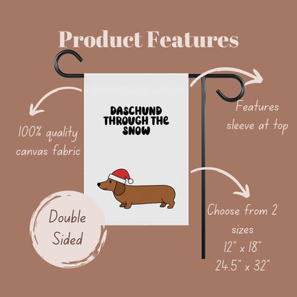 Dachshund Through The Snow Garden Flag, Christmas Outdoor Decor, Double Sided Lawn Sign, Holiday Yard Decoration, Pet Lover Gift