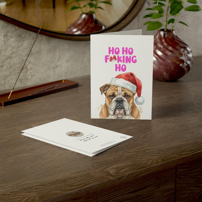 Funny Christmas Card, Bulldog in Santa Hat, Holiday Greeting Card, Humorous Xmas Card, Naughty Christmas Card