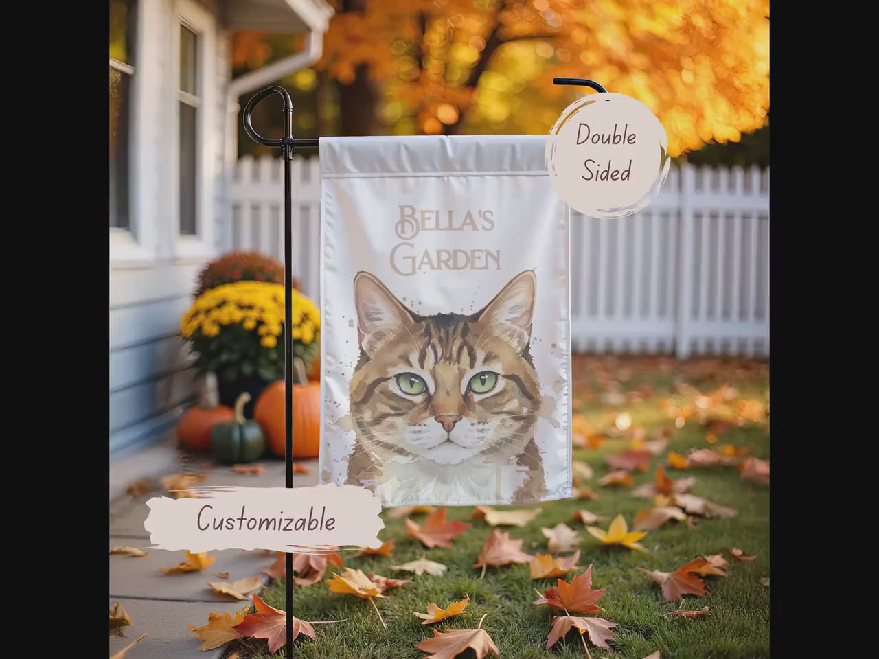 Custom Watercolor Cat Garden Banner: Personalized Pet Portrait Flag