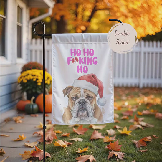 Funny Bulldog Christmas Garden Flag Banner: Holiday Welcome Sign Dog Lover Decor