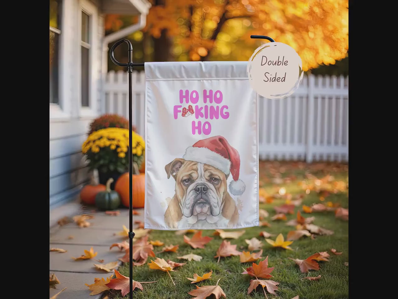 Funny Bulldog Christmas Garden Flag Banner: Holiday Welcome Sign Dog Lover Decor